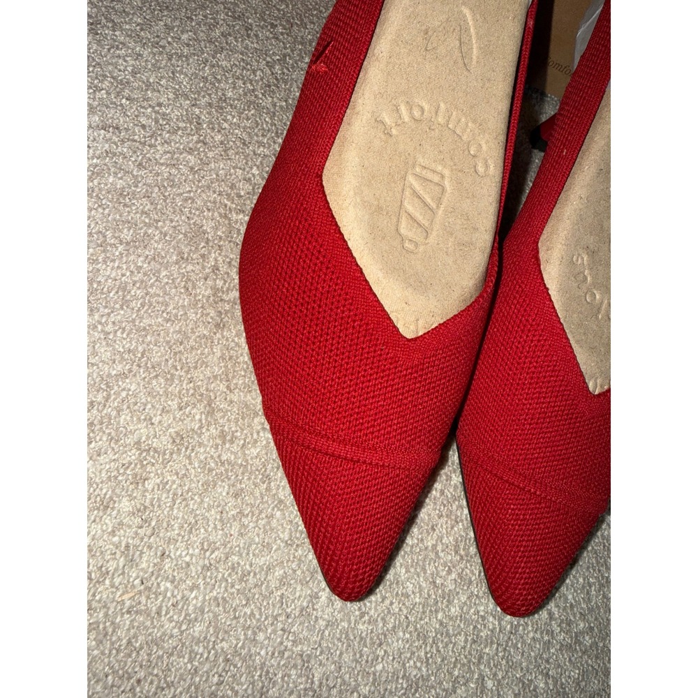 VIVAIA Red Elegant Pointed Toe Slingback Heels Knit Comfort Pumps EU/37 US/6.5 - Picture 5 of 11